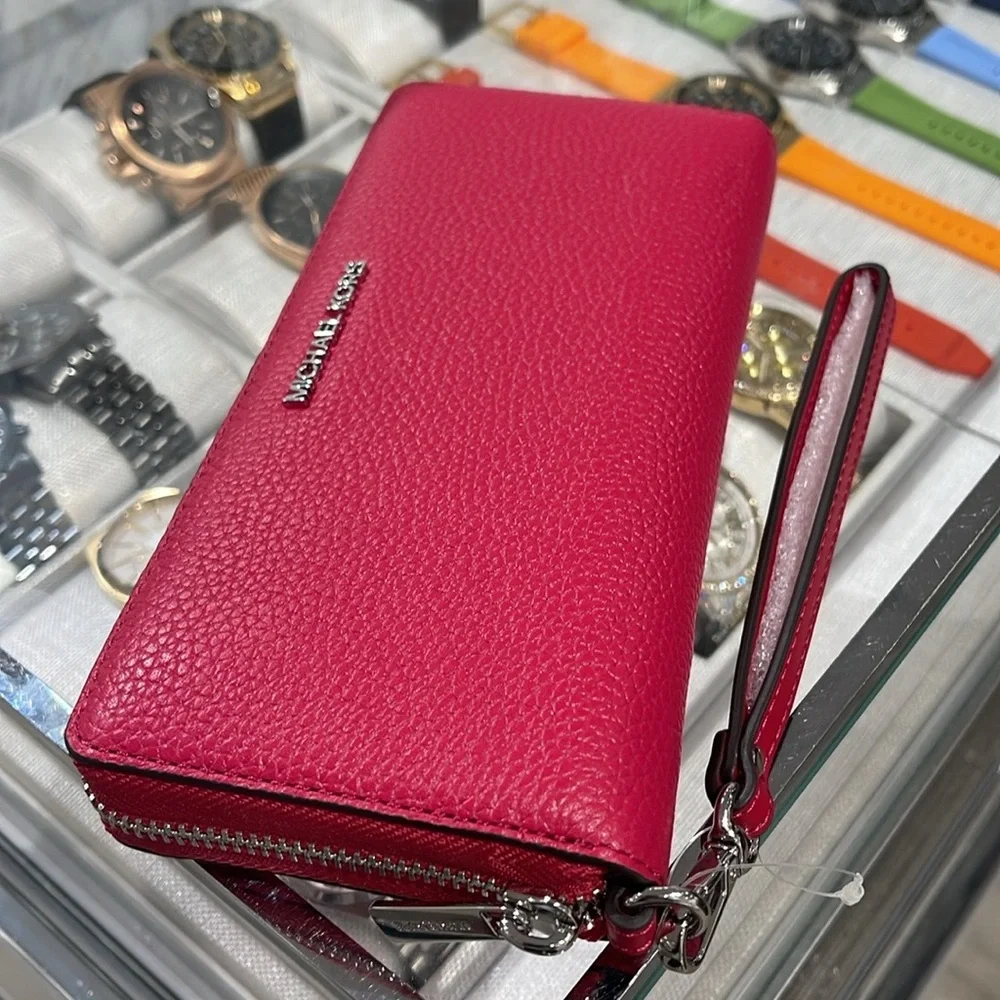 MICHAEL KORS Large Pebbled Leather Continental Wallet Phone Holder Wristlet  NWT